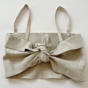 Linen Tie-Front Crop Top in Natural